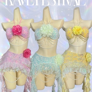 Handmade Glitter Festival Outfit: Rave Costume with Flower Clip