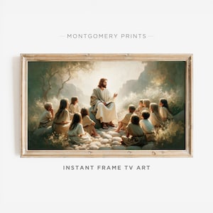 Cornice TV Gesù insegna ai bambini Sfondo, Ritratto di Cristo, Samsung Christian Faith Painting, Download istantaneo religioso Bibbia LDS Art 1077