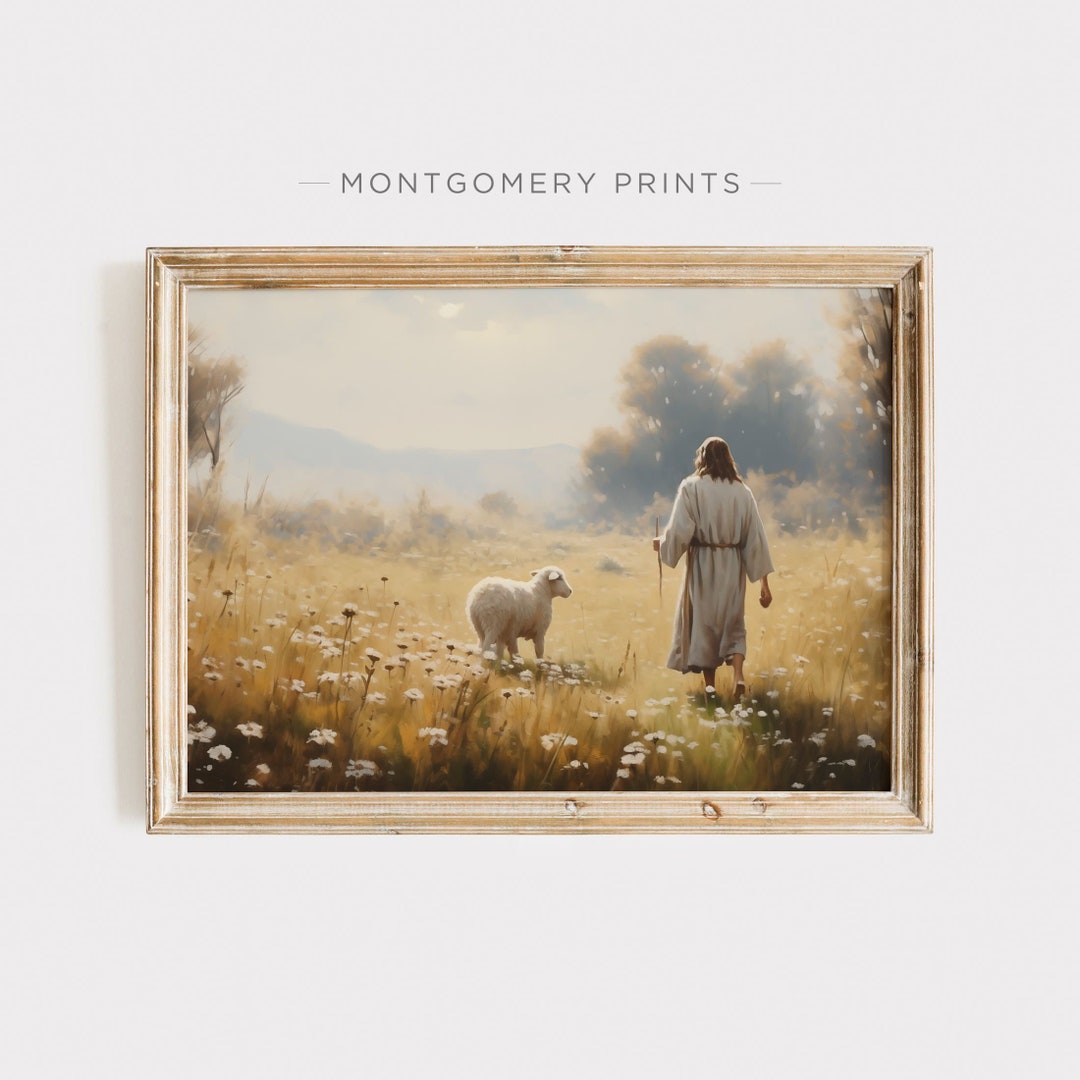 Jesus Leaves the 99 Wall Art, Printable Parable of the Lost Sheep