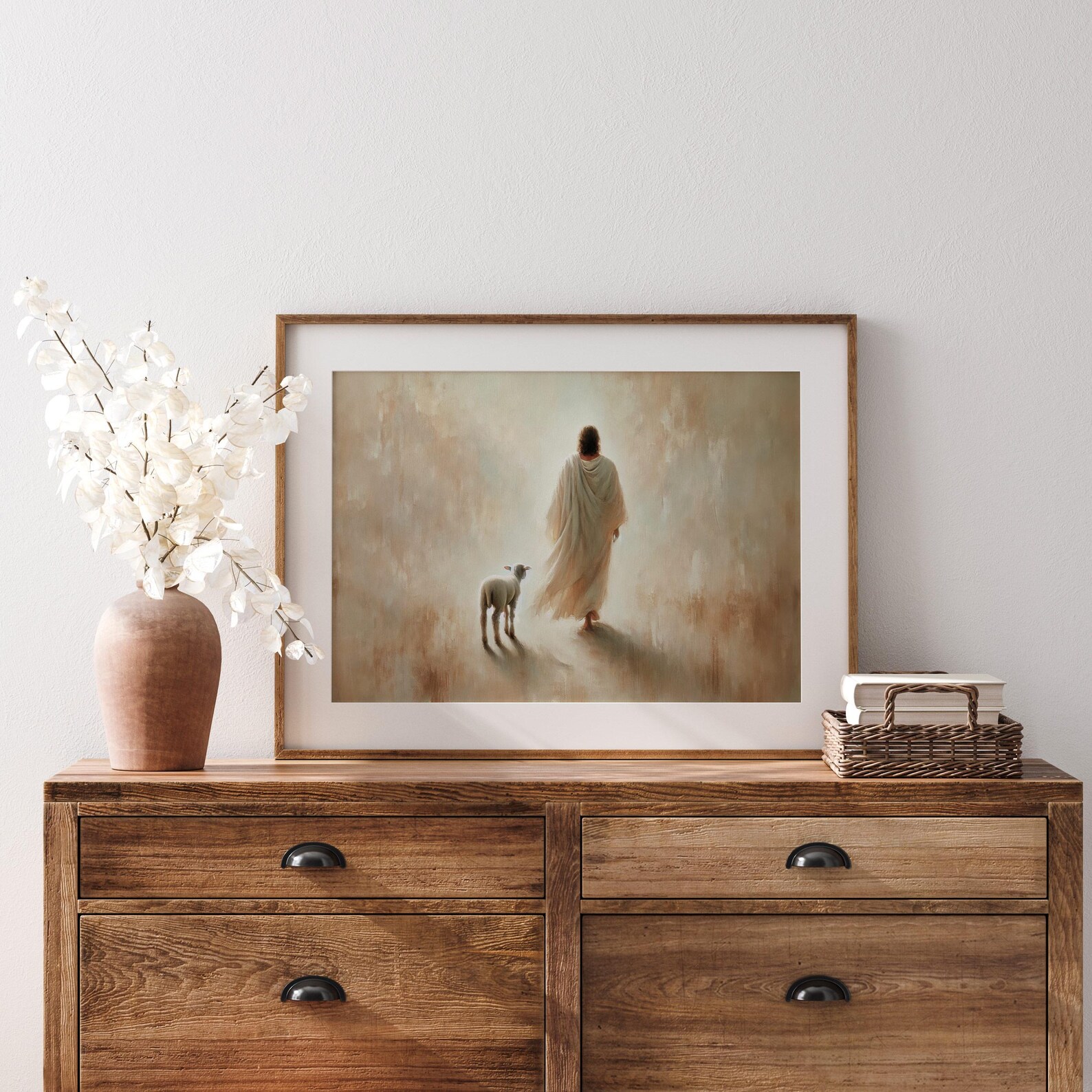 Jesus Christ Leaves the 99 Wall Art, Lost Sheep Oil Painting, Lamb of