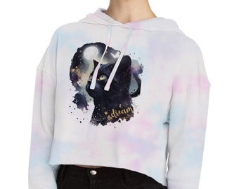 Majestic Cat Cropped Hoodie, Festival Hoodie, Festival Outfit, Cropped Sweatshirt, Pullover Hoodie, Cotton Candy, Black