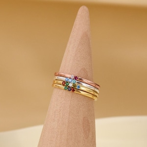Anel com pedra de nascimento para mulheres, anel de mãe com 2, 3, 4, 5 e 6 pedras, anel com pedra de nascimento para família, joias para mães, presente de aniversário, presente de Natal para ela