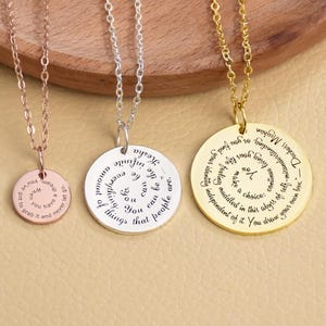 Custom Quote Necklace, Personalized Message Necklace, Literary Quote Necklace, Mantra Scripture Verse Book Song Lyric,Birthday Gift for Her