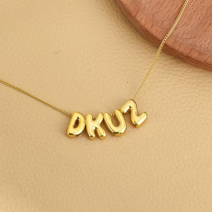 Colar de letras 3D, colar de nome de bolha, colar inicial 3D de prata esterlina 925, pingente de letra Puff personalizado, joias de nome, presentes de mãe para ela