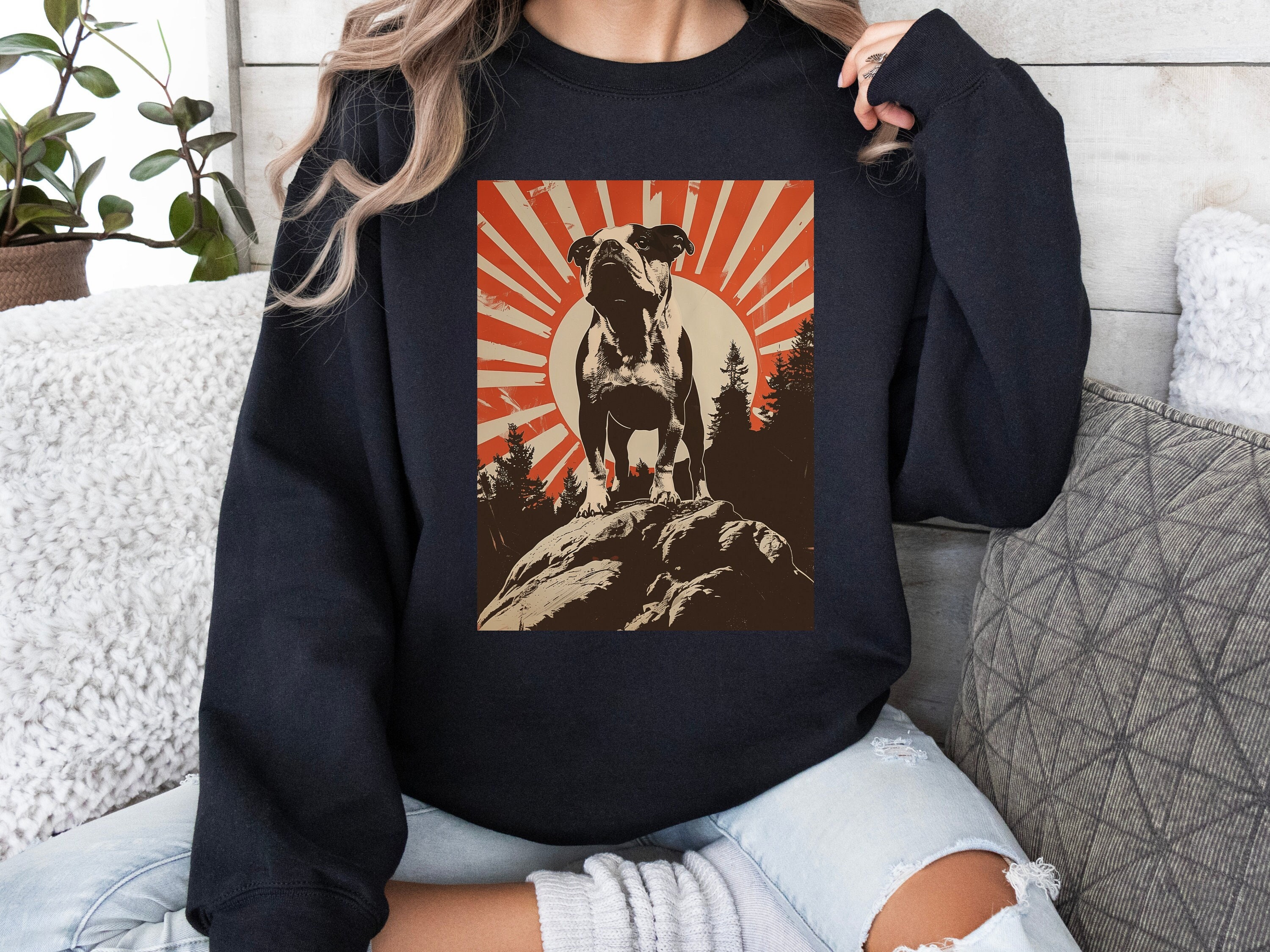 Cozy Retro Bulldog Sweatshirt, Vintage Cool Dog Print Sweater 