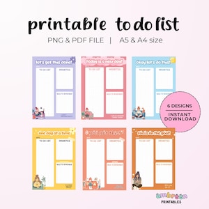 Lista de tarefas e bloco de notas da Kawaii Aesthetic Girl, Geração Z, Millenial, pronto para imprimir, modelo de organizador de tarefas para impressão, bloco de notas, carta A5, arquivo PNG PDF