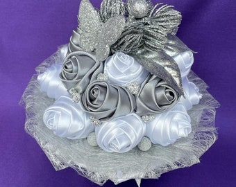 Brautstrauß, Bouquet, Silber, Weiß, Edel