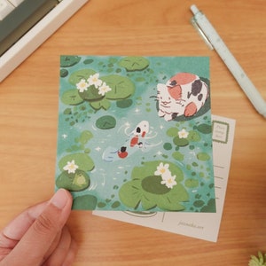 Koiteich Katze Quadrat Postkarte Kleiner Kunstdruck