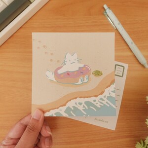 Donut Float Strandkatze Quadrat Postkarte Kleiner Kunstdruck