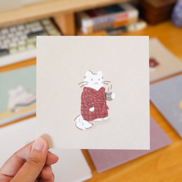 Coffee Cat Small Art Print Postcard