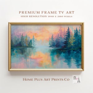 Samsung Frame TV Art |Antique Lake Oil Painting, Vintage Summer Sunset,Country Lake Trees Nature Landscape Scenery | Digital Download,TV0179