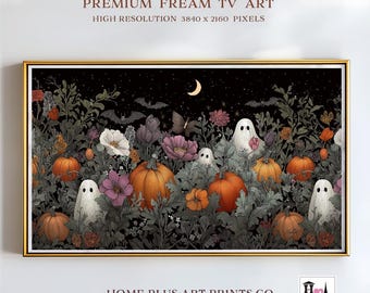 Halloween Frame TV Art, Ghosts in Fall Wildflower Field,Samsung Frame TV Art,Dark Cottagecore, Autumn Frame TV Art,Printable Wall Art, TV376