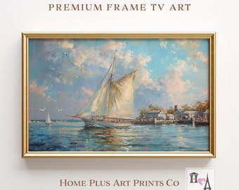 Samsung Frame TV Art Sailboats,Nautical Frame TV Art ,Vintage Sailboats Painting,Coastal Frame TV Art, Summer Decor,Digital Download, TV0161