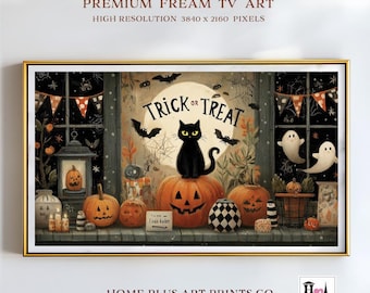 Halloween Frame TV Art Black Cat,Trick or Treat Halloween Samsung Frame TV Art,Halloween TV Art,Kids Halloween Tv Art,Digital Download,TV351