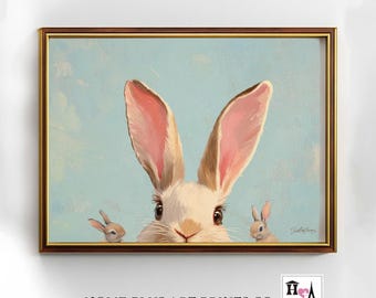 Vintage Easter Bunny Wall Art Easter Printable Wall Art Spring Rabbit Painting Easter Home  Decor  Spring Easter Nursery Wall Art  W20