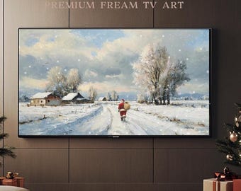 Vintage Winter Landscape Frame TV Art: Santa Painting (Digital Download), TV454