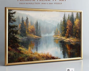 Herbst Landschaft Rahmen TV Kunst, Herbst Wald See Szene Samsung Rahmen TV Kunst, gemütlicher saisonaler digitaler Download, rustikale Herbst Wand Dekor, TV429
