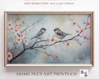 Frame TV Art Spring Birds, Vintage Cherry Blossom Bird Painting Samsung Frame TV Art Spring Decor, Digital Download, Vintage Bird Art, TV282