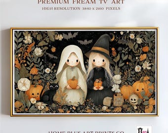 Halloween Frame TV Art, Witch Girls Samsung Frame TV Artwork, Spooky Wildflower Field Tv Art, Halloween TV Screensaver, Fall Decor, TV373