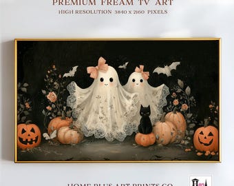 Samsung Frame TV Art Halloween Ghosts,Vintage Coquette Spooky Halloween Decor,Cute Ghost Painting for Frame TV, Dark Cottagecore Style,TV362