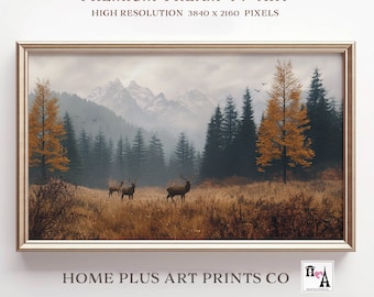 Fall Samsung Frame Art TV,Fall Landscape Painting, Samsung Frame TV Art,Vintage Rustic Country Forest Art,Deer Art, Digital Download, TC33