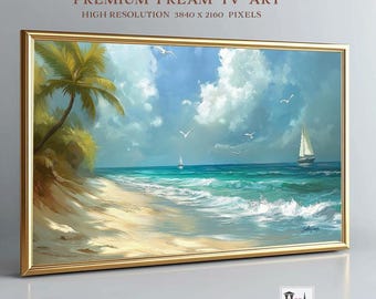 Tropical Summer Frame TV Art Beach Frame TV Art Samsung Frame TV Art Coastal Tv Art Ocean Art Beach Wall Art Vintage Summer Decor, TV283
