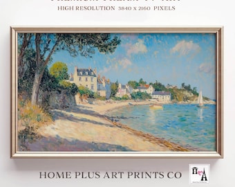 Coastal Frame TV Art, Summer Samsung Frame TV Art, Beach Oil Painting, Coastal Tv Art Ocean Frame TV Art, Vintage Beach Art Decor, TV304
