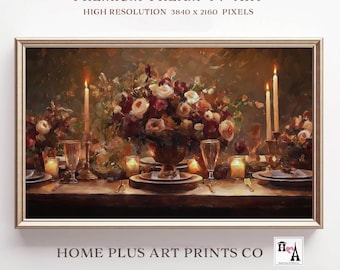 Fall Floral Frame TV Art, Dark Moody Flower Painting, Samsung Frame TV Art, Rustic Autumn Decor, Thanksgiving Frame Tv Art, TV232