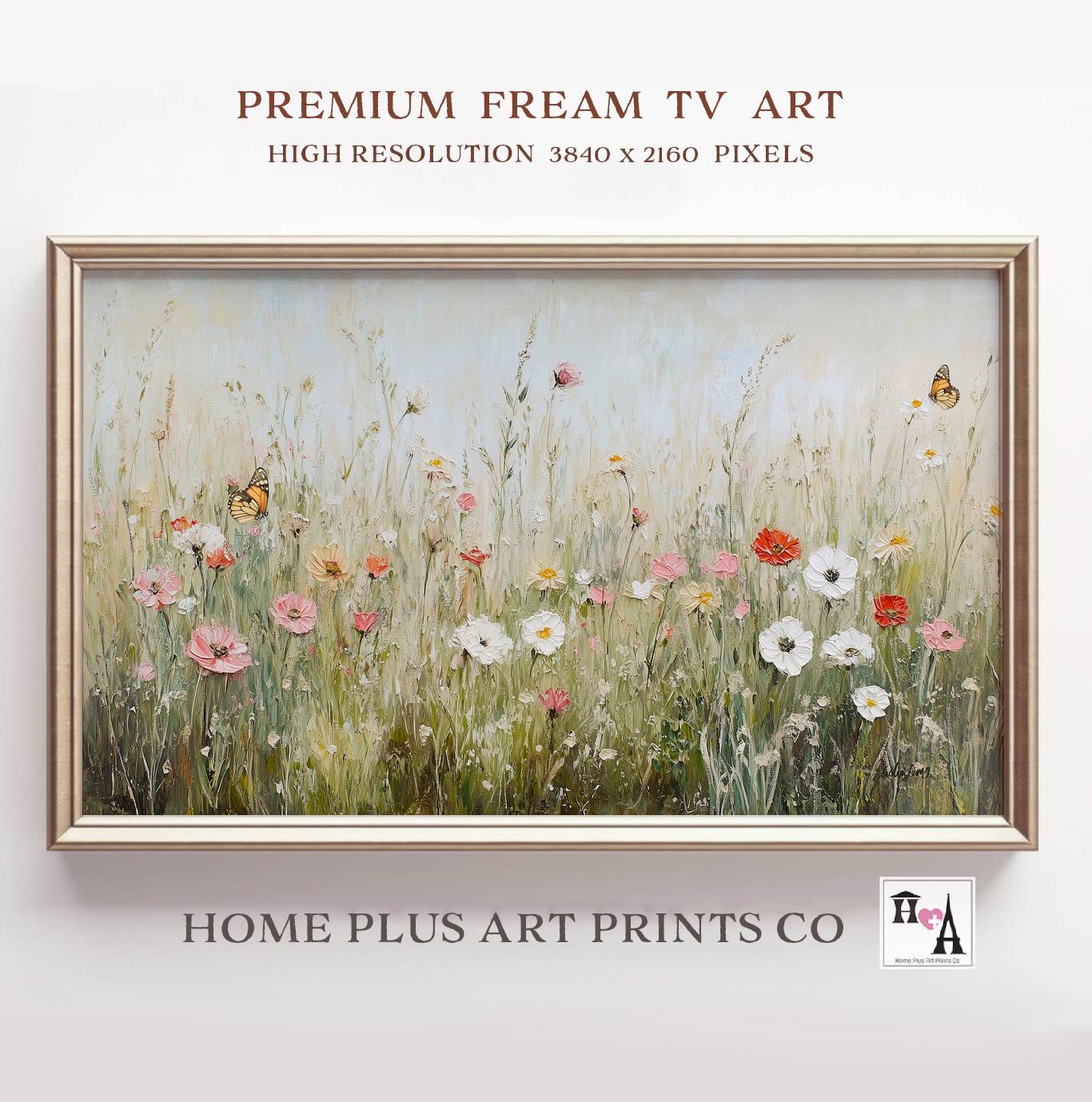 Frame TV Art Spring wildflowers, Samsung Frame tv art field of flowers, Spring country farmhouse cottage TV art vintage style, TV307