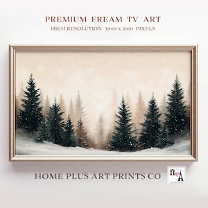 Winter Frame TV Art ,Snowy pine forest Samsung frame tv art,Vintage winter forest landscape painting TV art, Christmas Wall Art, TC104