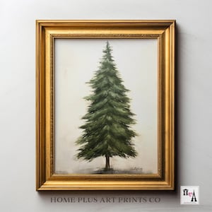 Printable Vintage Pine Tree Print, Christmas Pine Tree Oil Painting,Botanical Art, Moody Neutral Pine Art, Printable Digital Download, W6