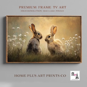 Spring Rabbits in Meadow Frame TV Art, Easter Landscape Screensaver for Smart TV, Samsung Frame TV Art, Digital Download, TV563