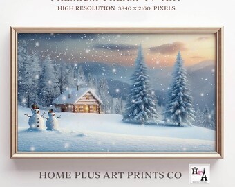 Christmas Frame TV Art,Winter Cabin Samsung Frame TV Art,Winter Landscape Art for TV,Snowy Forest Landscape Tv   Art,Digital Download, TC67