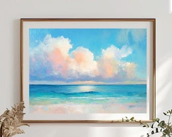 Ocean Cloud Print,Tropical Cloud Art Print,Coastal Beach House Printable Art, Summer Modern Coastal Painting Poster, Wall Decor, W39