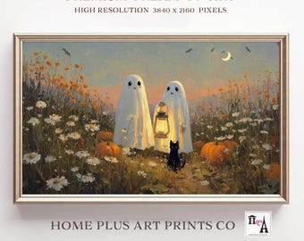 Halloween Ghost Samsung TV Art,Vintage Fall Wildflower Painting Digital Download,Fall Frame TV Art,Spooky Halloween Ghost Frame Tv Art,TV366