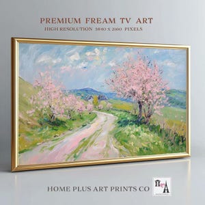 桜の春のフレームテレビアート、春のサムスンテレビアート、ヴィンテージファームハウステレビアート、イースター装飾フラワーテレビアートピンクの花柄フレームテレビアート、TV240