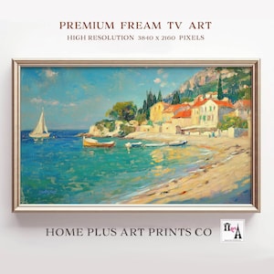 Coastal Frame TV Art, Samsung Frame TV Art,Vintage Beach Oil Painting, Summer Coastal Tv Art, Ocean Beach Art,Vintage Beach Art Decor, TV303
