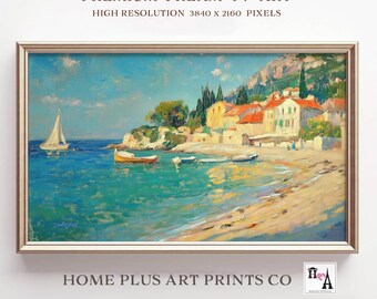 Coastal Frame TV Art, Samsung Frame TV Art, Vintage Beach Oil Painting, Summer Coastal Tv Art, Ocean Beach Art, Vintage Beach Art Decor, TV303