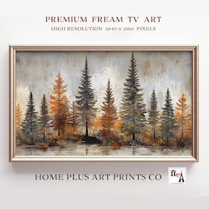 サムスン フレーム テレビ アート、秋の風景画、素朴な松林の秋のアート、秋の美的装飾、感謝祭のスクリーンセーバー、秋のアート、TV221