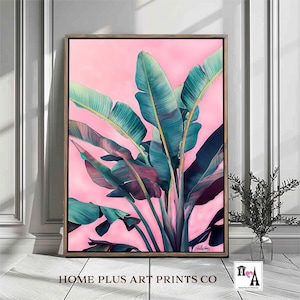 Tropical Leaf Art Print,Colorful Banana Leaf Print,Tropical Prints,Botanical Wall Art Print,Pink Tropical Art Print, Palm Leaf Wall Art, W44