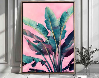 Tropical Leaf Art Print,Colorful Banana Leaf Print,Tropical Prints,Botanical Wall Art Print,Pink Tropical Art Print, Palm Leaf Wall Art, W44