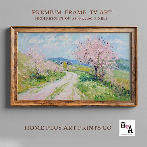 Cherry Blossom Spring Frame TV Art, Vintage Spring Landscape Painting, Farmhouse Decor Digital Download, Easter Frame TV Art, TV240