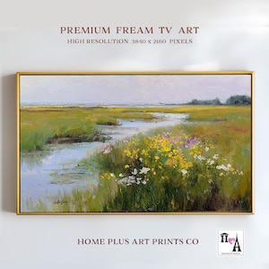 Samsung Frame TV art wildflower, Marsh Landscape Painting Frame TV Art, Spring Country Farmhouse Cottage TV Art Vintage Style Tv Art, TV348