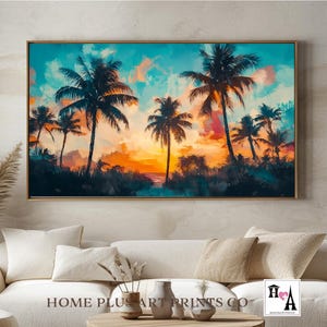 Samsung frame tv-kunst, palmboom tv-kunst, strand zonsondergang schilderij frame tv-kunst, tropisch landschap natuur tv-kunst, Hawaiiaans eiland kunst voor tv, TV334