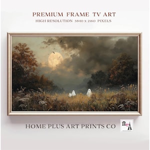 Ghost Family Samsung Frame TV Art, Ghost Family in Vintage Landscape Painting Frame TV Art, Autumn spooky painting Digital Download, TV403