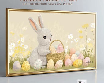 Süßer Osterhase Samsung Rahmen TV Kunst, Frühling Osterdekoration, Frühling Wildblumen TV Kunst, Vintage Oster Kunst digitaler Download, TV251