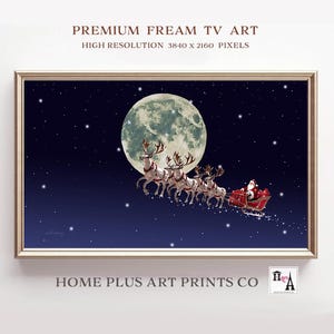 Santa Frame TV Art, Christmas Samsung Frame TV Art, Santa Sleigh and Reindeers in Night Sky,Holiday Digital Art,Christmas Wall Art, TC73