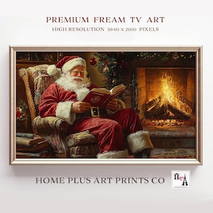 Christmas Wall Art, Vintage Santa Reading Book Painting Frame TV Art, Vintage Santa Wall Art, Christmas Wall Art,Holiday Digital Art, TC10