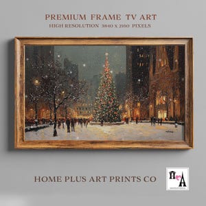Vintage Christmas Tree Frame TV Art, Vintage Warm Town Painting, Dark Moody Christmas night Samsung Frame TV Art, Digital Download, TV502