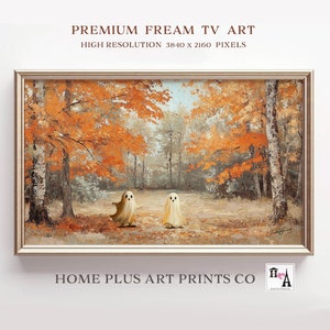 Samsung Frame TV Art,Cute Ghost in vintage landscape,Fall TV Art,Halloween Frame TV Art,Autumn spooky painting ,Digital download,TVH135
